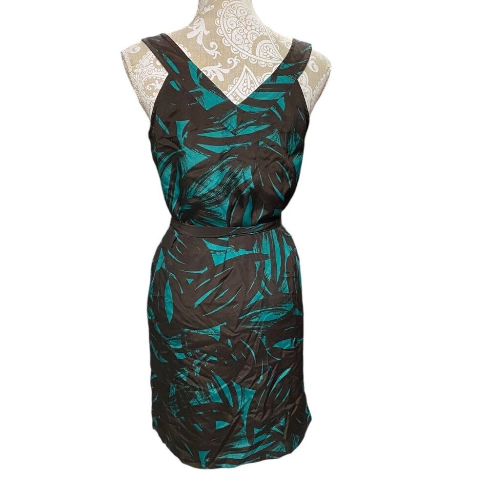 Banana Republic Chocolate Brown Green v-neck sleeveless midi dress size 2 Silky